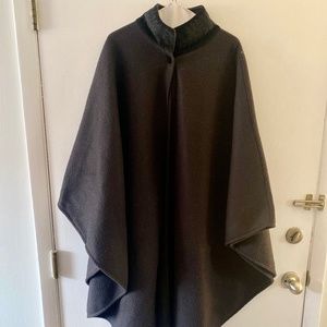 Beautiful unconstructed black  wool cape with velvet neck. Flexible size